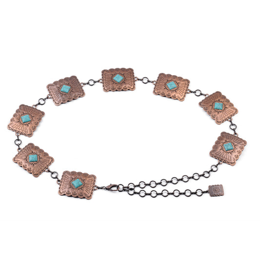 5124 - Turquoise Square Concho Chain Belt
