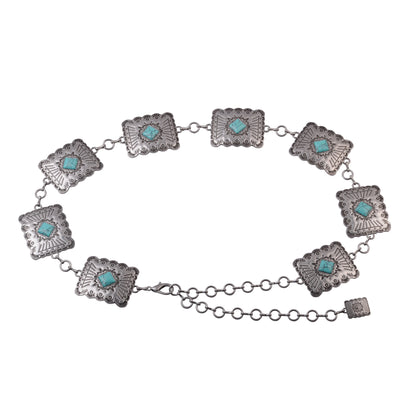 Turquoise Square Concho Chain Belt - Ships September 29th