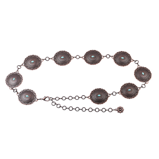 5125 - Turquoise Oval Floral Concho Chain Belt