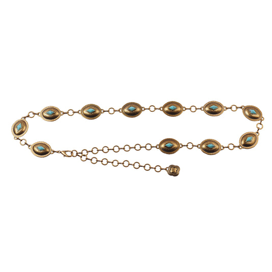 Mini Oval Turquoise Embellished Concho Chain Belt