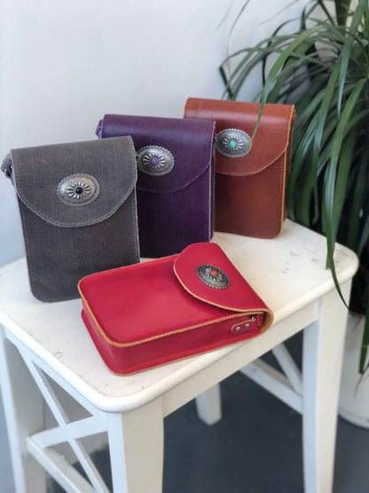 1006 - Leather Concho Cellphone Crossbody - Wholesale Handbag - Most Wanted USA
