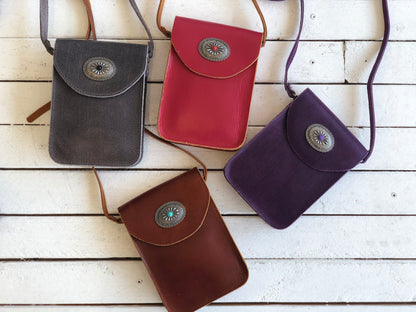 1006 - Leather Concho Cellphone Crossbody - Wholesale Handbag - Most Wanted USA